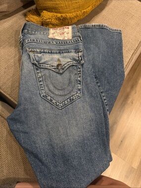 True Religion Light Blue Denim Jeans with Signature Flap Pocket